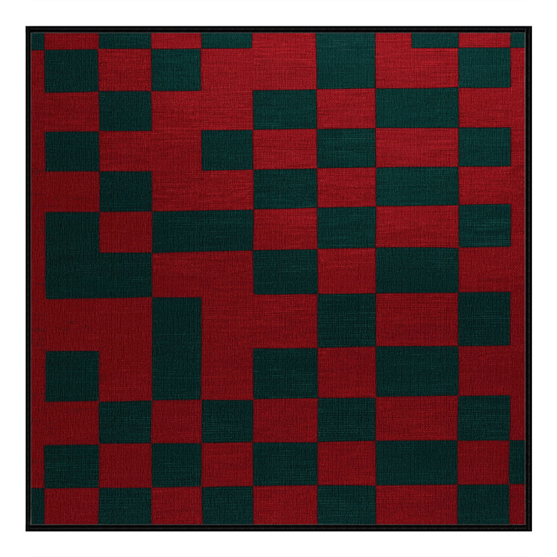 Machine Washable Checkered Green Area Rug, Square 3'