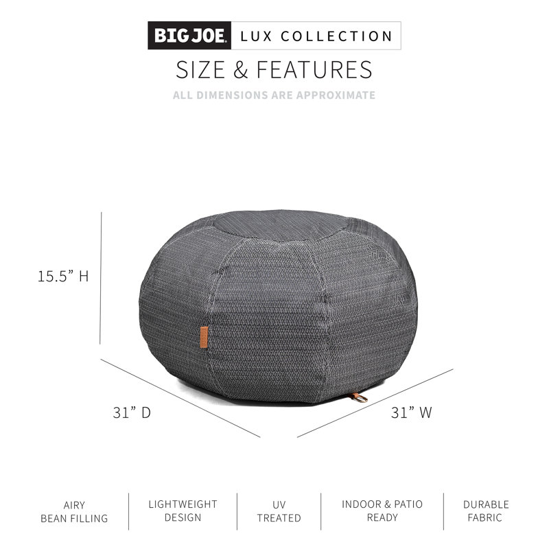 Big Joe Lux Patio Pouf, Black and White Chevron Premium Vinyl Mesh, Durable UV Protected Polyester Blend