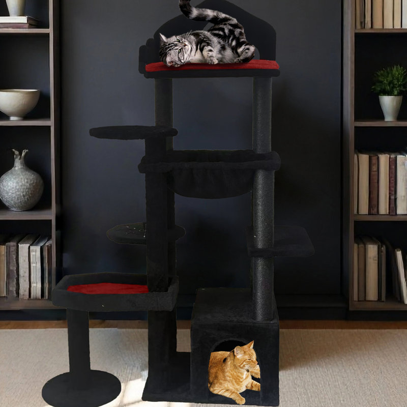 Black Cat Furniture In Design, Spooky House, And Thick Cushioned Featuring A Thickened Upholstered , Multiple Scratching Zones