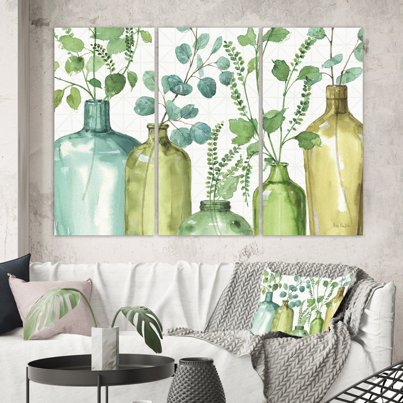 «Mixed Botanical Green Leaves I0», reproduction d'art sur toile tendue, H 28 po x l 36 po x P 1 po