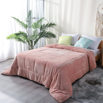 Luxury Flannel Fleece Comforter Plush Sherpa Back - Machine Washable Bedding Blanket Textured