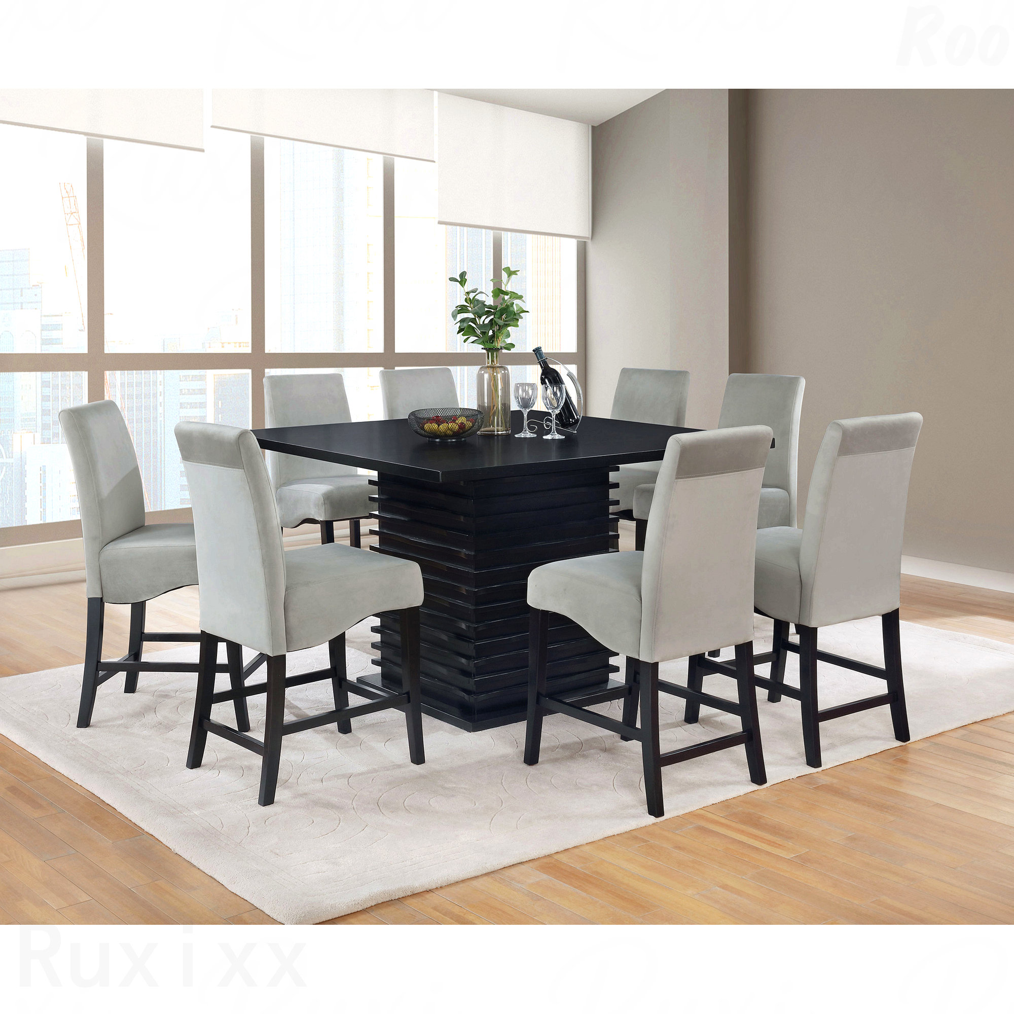 Latitude Run® Contemporary Pedestal Counter-Height Dining Table Solid
