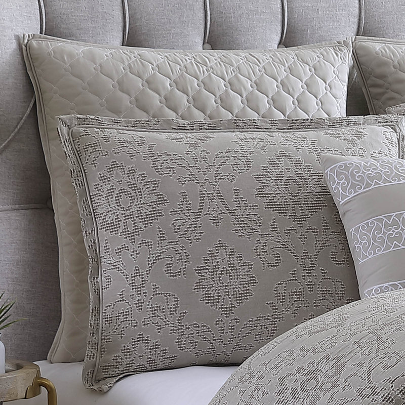 Ivory Cotton Queen Comforter Set with Decorative Pillows