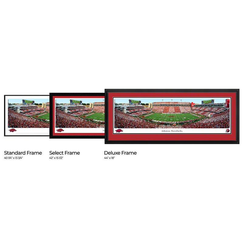 Impression panoramique de l'Arkansas Football, H 18 po x l 44 po x P 1,38 po, Cadre noir