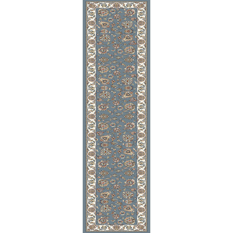 Tapis oriental bleu / ivoire, Tapis de couloir 2 pi 2 po x 11 pi