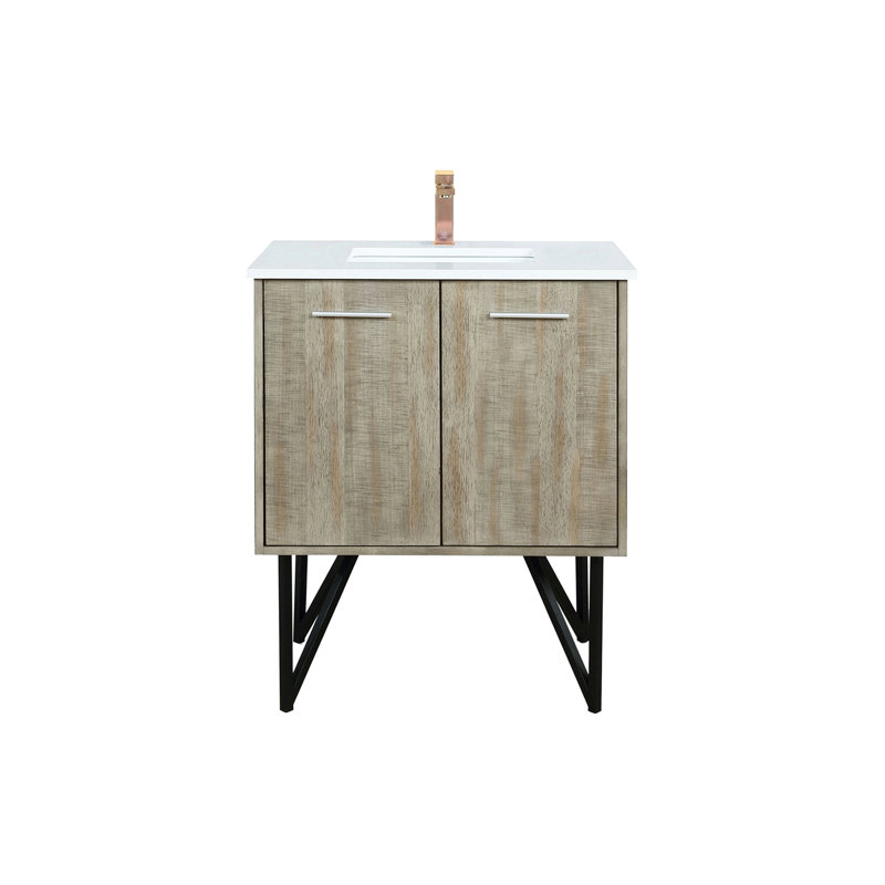 Ensemble de meuble-lavabo, comptoir en quartz blanc et robinet or rose (SINK SINK)