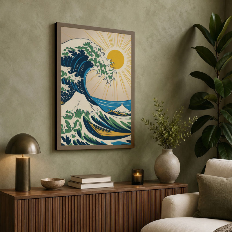 Great Wave Rising Japandi - Wrapped Canvas, 30x20 - 76.2 x 50.8 cm, White Border