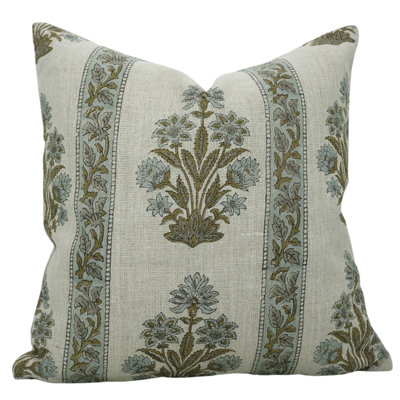 Fabdivine Morpankh Bordar Handmade Block Print Linen Pillow Cover Natural Fabric Home Accent-14x20 Inch