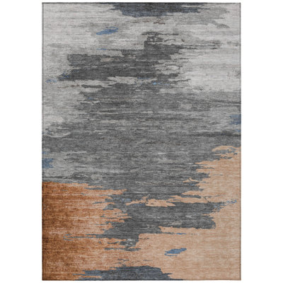 5' X 8' Rust And Gray Abstract Washable Indoor Outdoor Area Rug