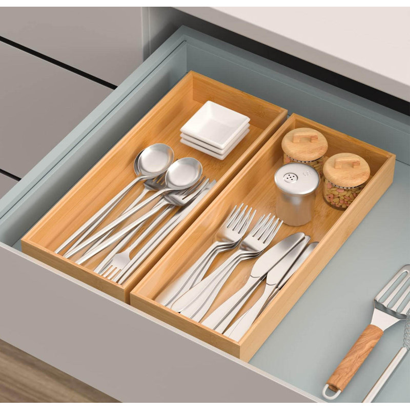 Bamboo Drawer Organizer, Stackable Utensil Organizer