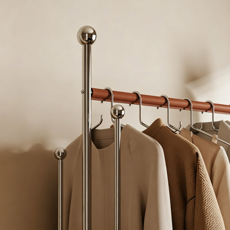 Modern Leather Coat Rack with Shelf, Brown