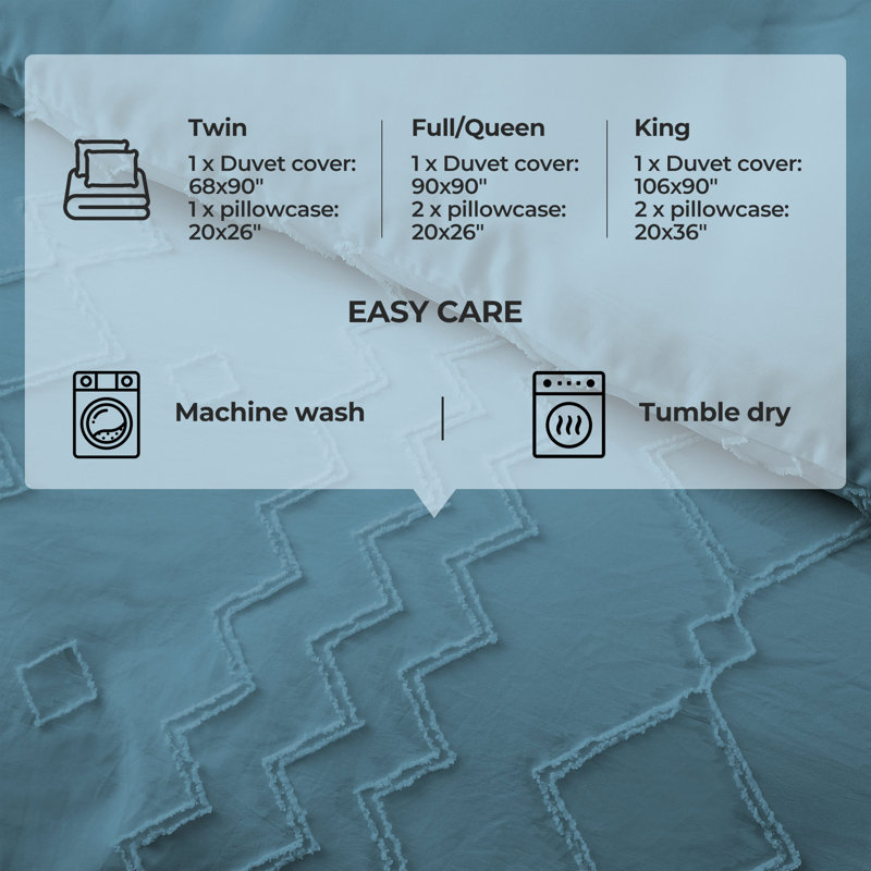 Diamond Navy Blue Embroidered Queen Duvet Cover Set