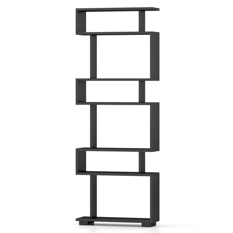 1 PCS Bookcase 6-Tier Bookshelf with Anti-Tipping Kit Freestanding Display Shelf , Black