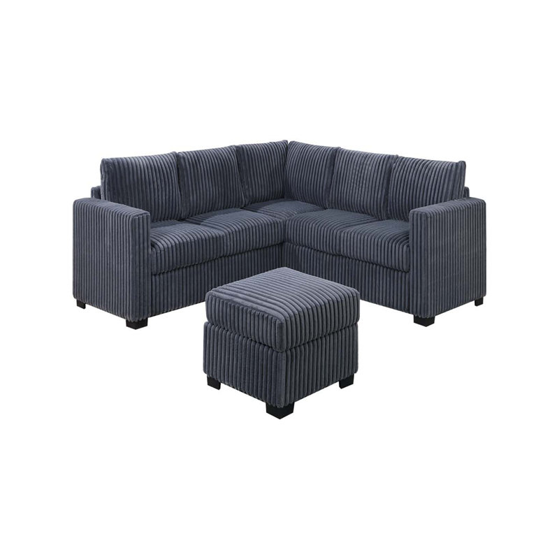 Contemporary 5Pcs Modular Sectional Set One Arm Chairs Armless Chair Ottoman L-Shaped Sectional Mineral Morgan Fabric