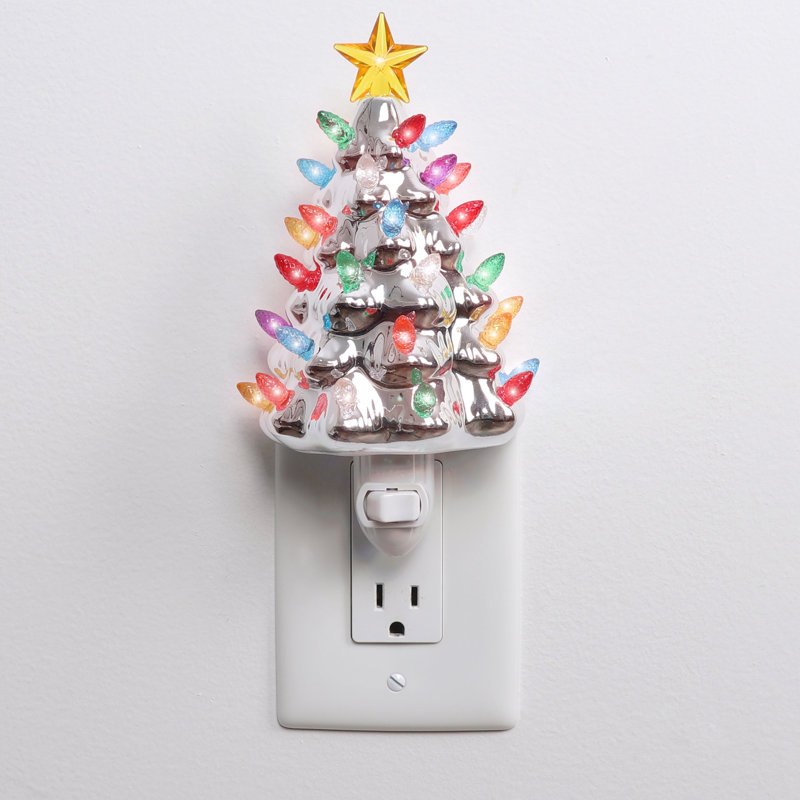 Ceramic Christmas Tree Night Light, Silver