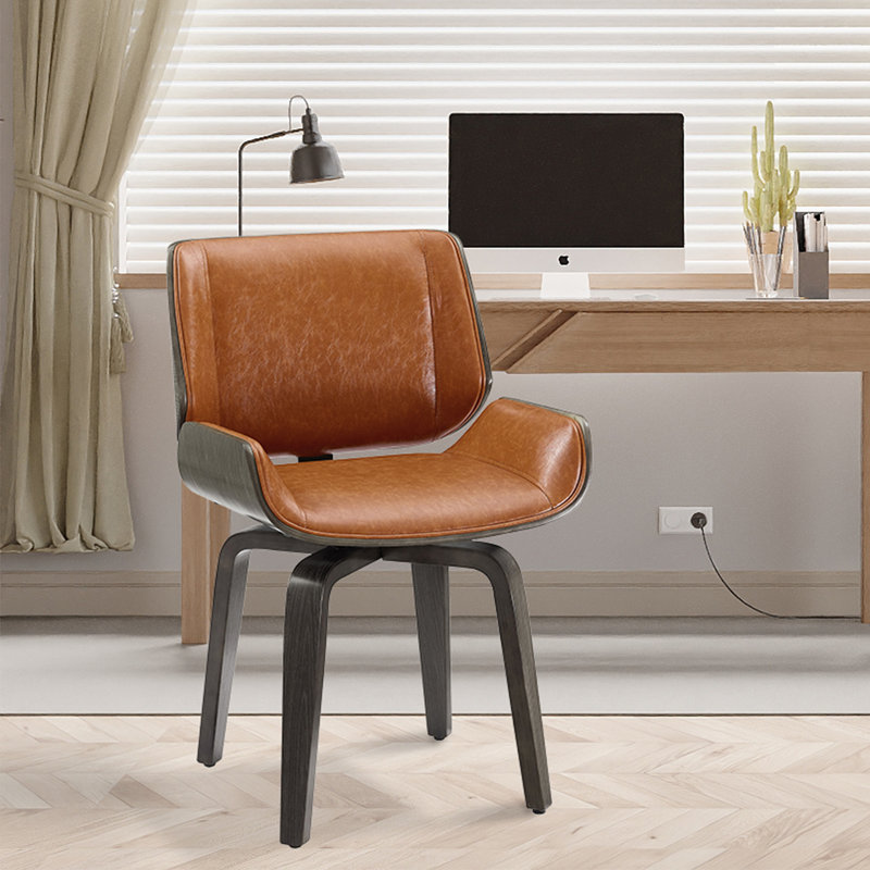 Rewan Faux Leather Swivel Desk Chair, Brown