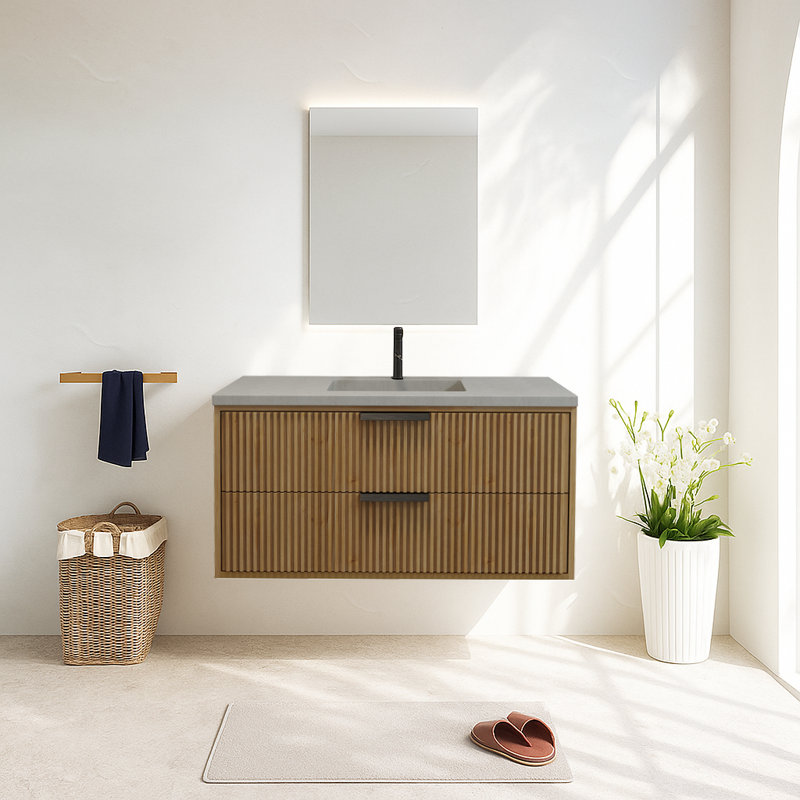 Maxbano 42" Floating Bathroom Vanity with Cement Single Sink