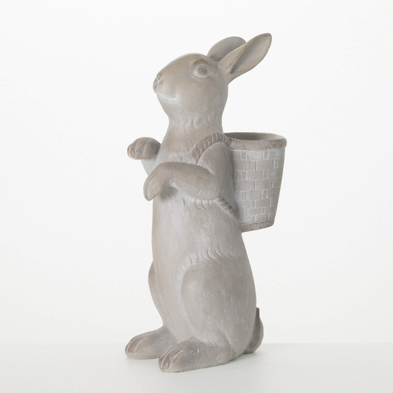 Standing Bunny With Basket Planter 16"H; Gray