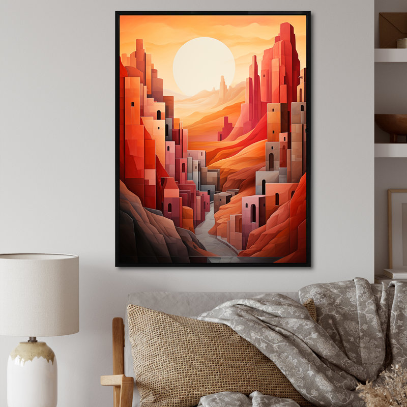 Décoration murale abstraite tempête du désert III - Canyon, Cadre flottant noir, H 40 po x l 30 po x P 1,5 po
