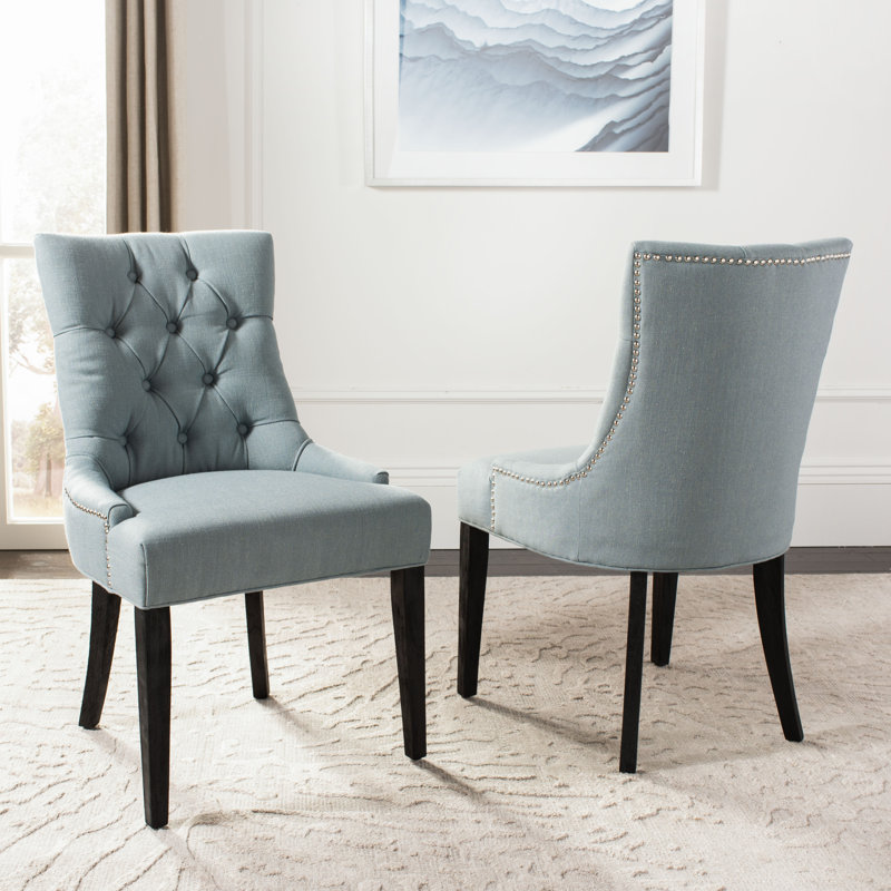 Chaise d'appoint capitonnée Abby, Bleu ciel, Rustic Black