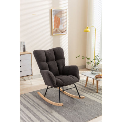 Fauteuil oscillant confortable en tissu Teddy pour chambre de bébé et salon, gris foncé