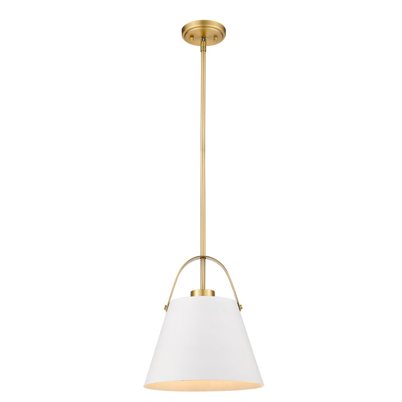 Luminaire suspendu conique à 1 lumière Chrisha, Laiton héritage, Blanc mat, H 13,75 po x l 12,5 po x P 12,5 po