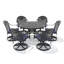 Ensemble de salle à manger rond de patio 7 pièces de 47,24 po avec trou pour parasol, 6 chaises pivotantes avec coussins bleus-1159924844