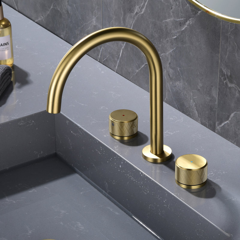 9-3/5" Widespread Dual-Handle Control Bathroom Sink Faucet in Brushed Gold, Lead-Free Solid Brass, Brushed Gold
