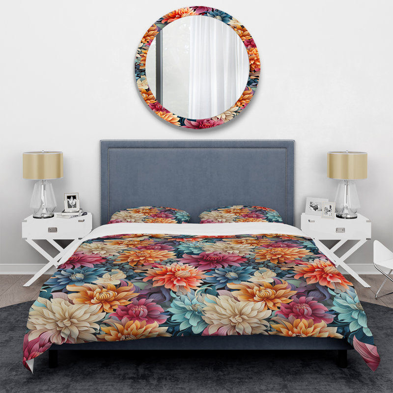 Vibrant Garden Dive Floral Motif - Ensemble de housse de couette floral, Housse de couette pour grand lit et 2 taies décor
