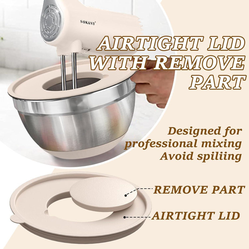 Stainless Steel Mixing Bowls Set with Airtight Lids and Grater Attachments