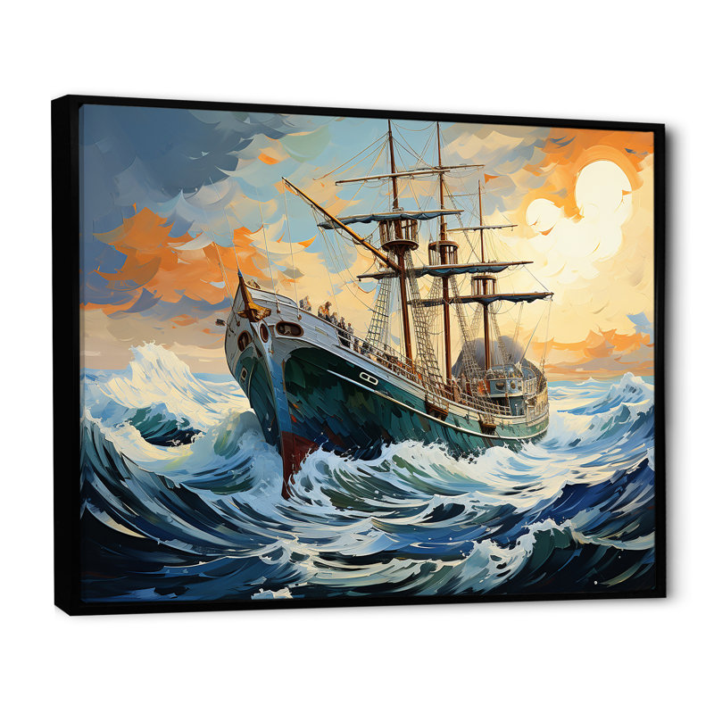 The Pirate Boat Odyssey's Voyage II - Classics, art mural, Cadre flottant noir, H 30 po x l 40 po x P 1,5 po