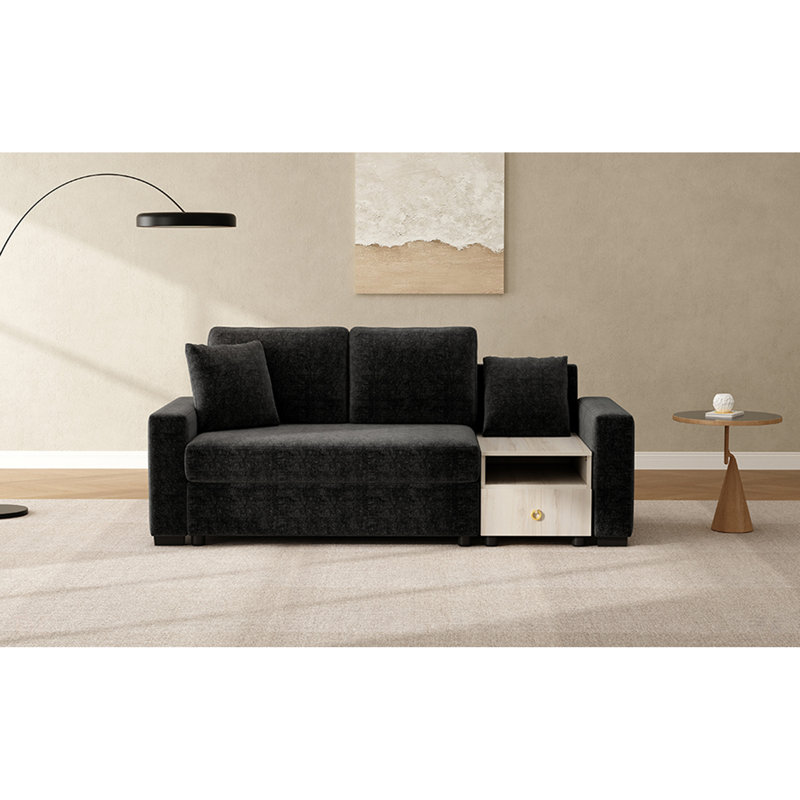Canapé modulaire rembourré avec accoudoirs de rangement et console centrale pour salon Modern, Chenille noir