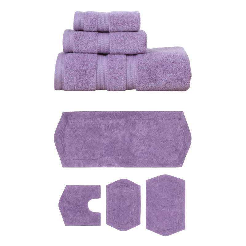 Bryd Collection 100% Soft Cotton 3 Pc Towel Set & 4 Pc Bath Rug Set, (Set of 7), Purple