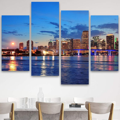 Architecture Architecture Sunset Miami Skyline Cityscape For Living Room Home Office Extra Large Wall Decor 4 pièces