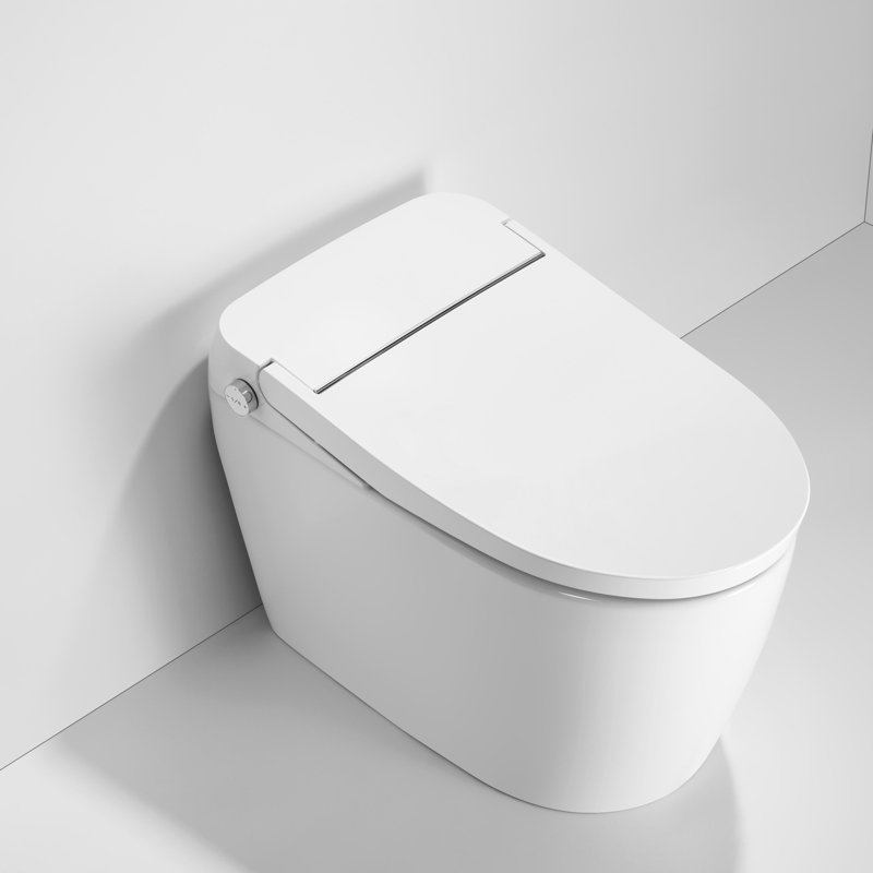 Basic Smart Toilet Tankless Auto-Open Flushing Foot Sensor Soft Closing Seat White (No Bidet Function)