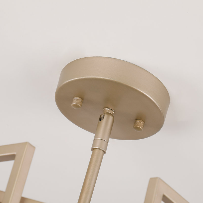 4-light Lantern Geometric Minimalist Marco Pendant Lamp or Semi Flush Mount, Brushed Gold