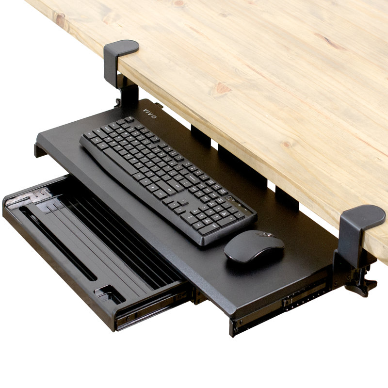 Clamp-on Keyboard Tray with Pencil Drawer, Black
