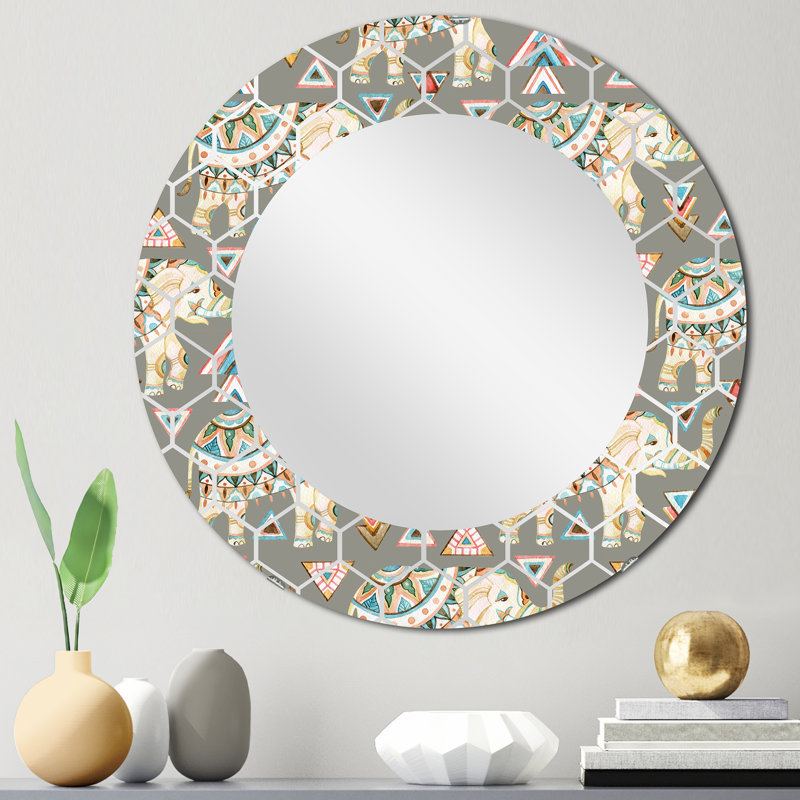 Éléphant indien tribal - miroir mural moderne, 24 po x 24 po