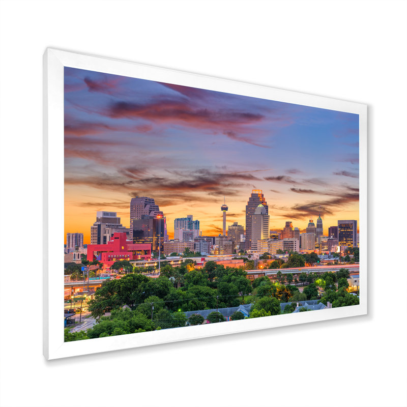 «San Antonio Downtown Texas II», reproduction sur toile, H 24 po x l 32 po x P 1 po, Cadre photo blanc