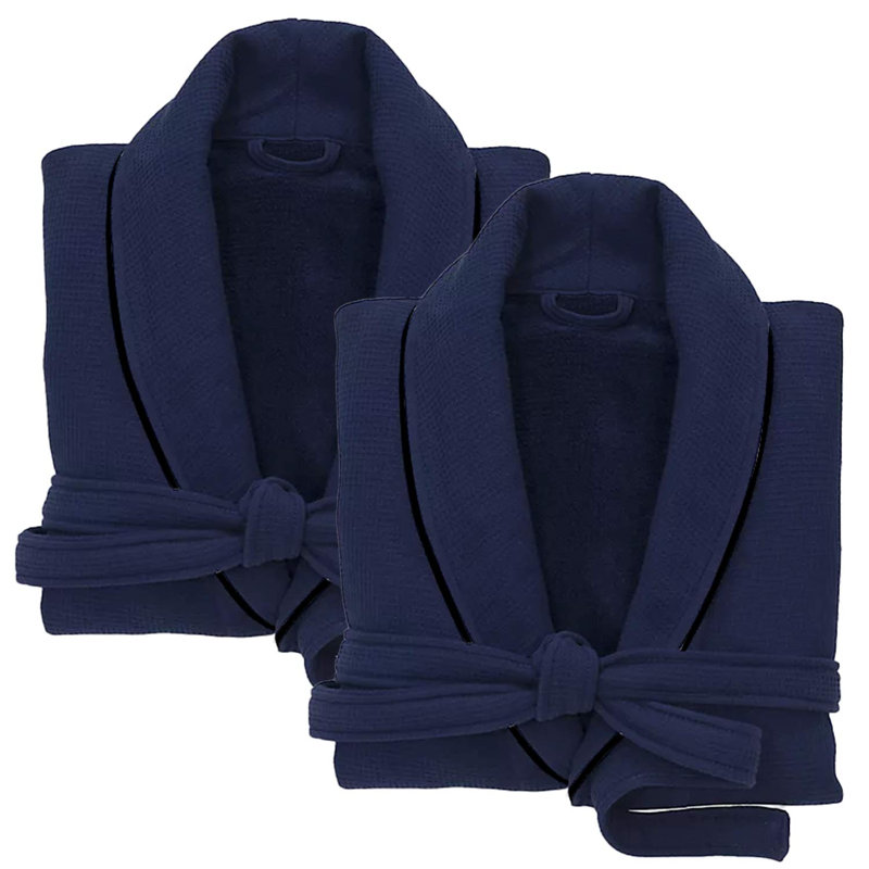 Peignoir 2 pièces en coton gaufré, TG, Bleu marine
