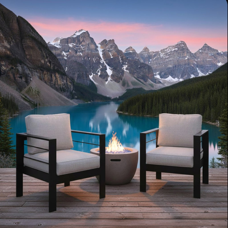 2-Pack 28" All-Weather Metal Patio Armchairs With Thick Cushions, Black, White