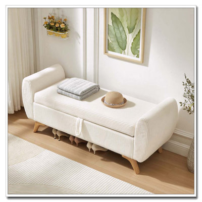 Banc rembourré en velours côtelé avec rangement 57 po