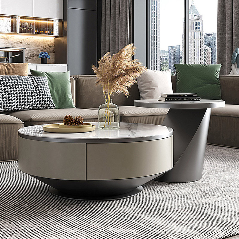 Ensemble de tables basses en pierre frittée minimaliste italienne, H 13,78 po x L 35,43 po x l 35,43 po, Gris