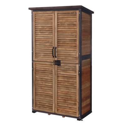 Outdoor Storage Shed With Wood And Metal Frame Waterproof Plastic Roof Adjustable Shelves And Ventilated Blinds