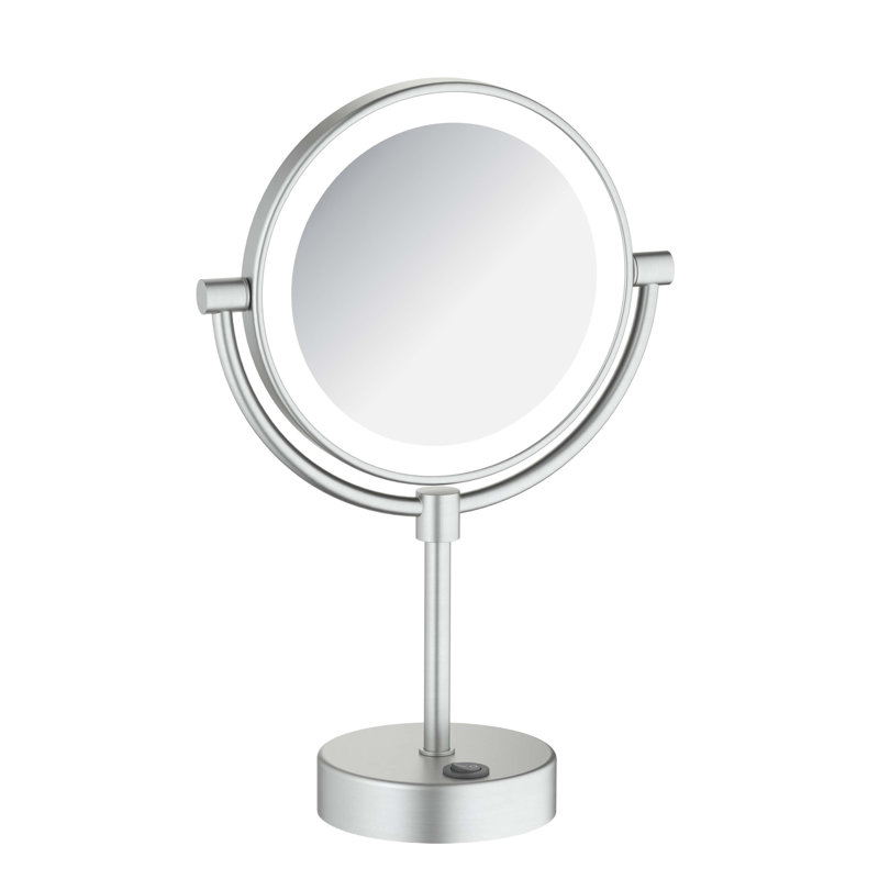 Circular LED Free Standing Magnifying Make Up Mirror, Brushed Nickel