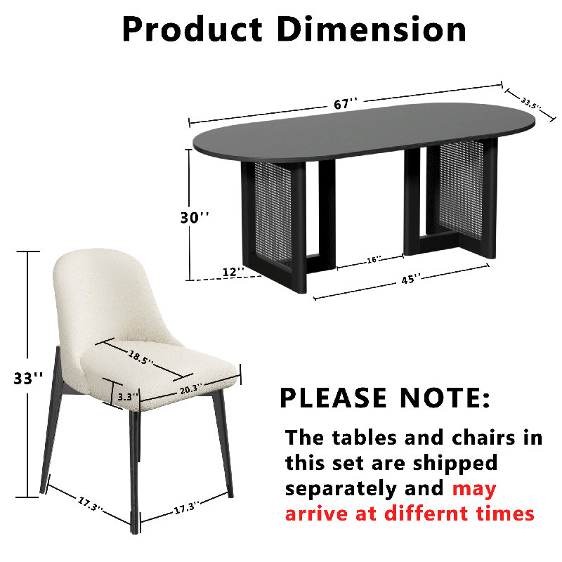 Ensemble de salle à manger en bois avec table ovale et chaises rembourrées-B, H 30 po x L 67 po x l 33,5 po, Noir
