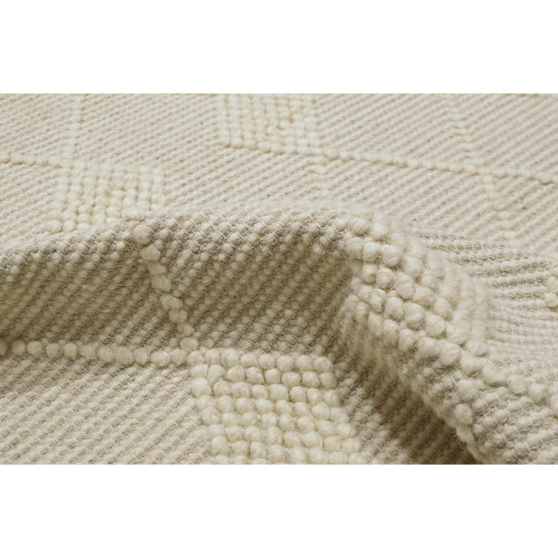 Mieve Luxury Wool Diamond Pattern Hand Woven Area Rug - Modern Geometric Design, Cream, Rectangle 160 x 230 cm