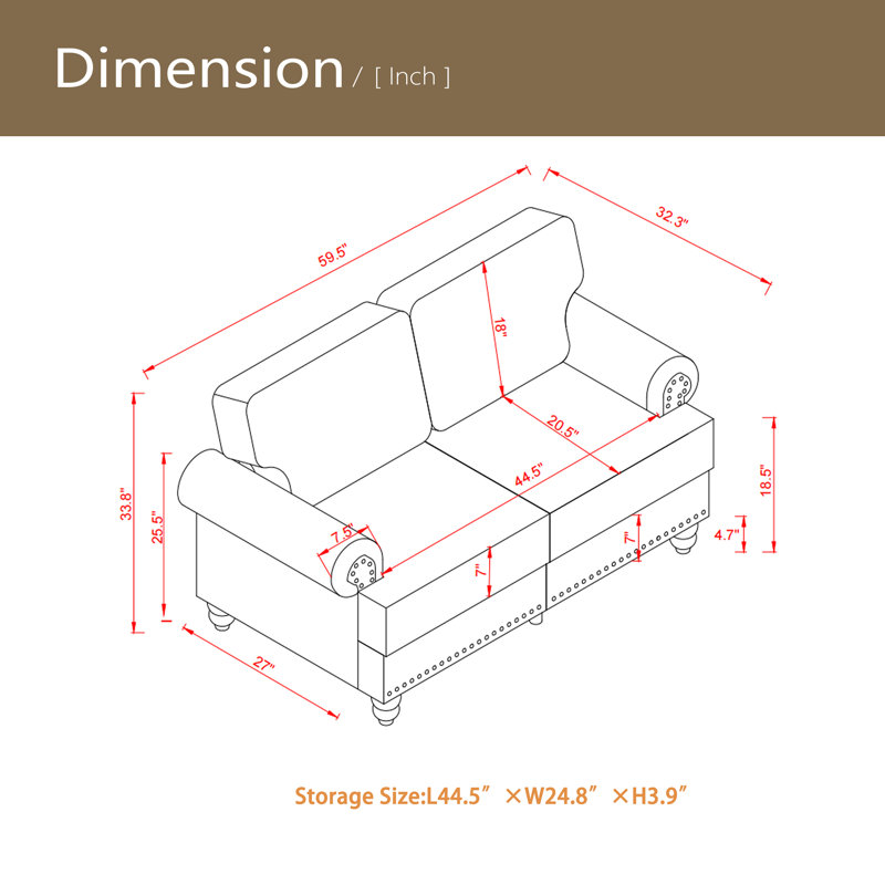 Canapé en tissu 59,5 po 59 po, Beige