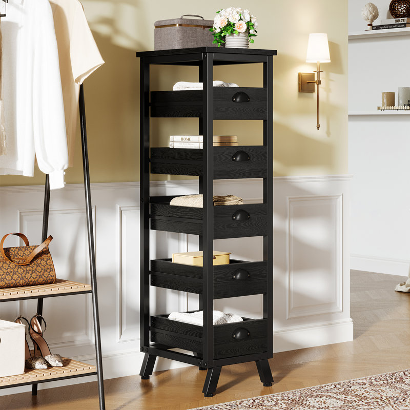 Commode de rangement noire 5 tiroirs, Noir