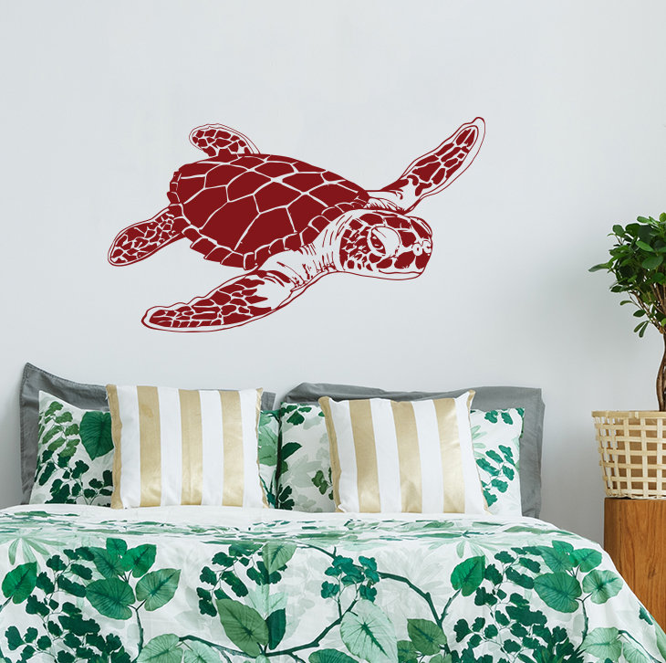 Décalcomanie murale tortue de mer, Mauve rouge